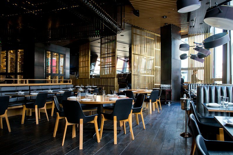 Warmly lit restaurant interior